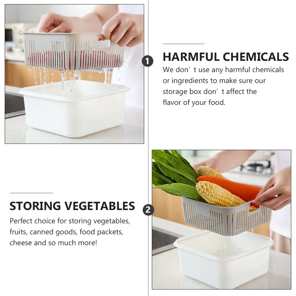 

2Pcs Vegetable Kitchen Fruit Food Tool Multifunctional Basin Sink Drain Bowl Plastic Safe Practical Food Washing Storage