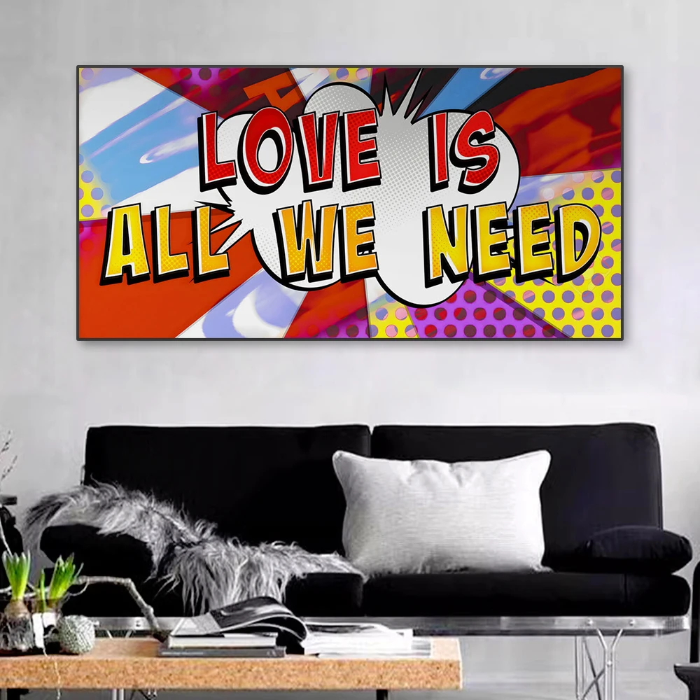 لوحة فنية للجدران على الجدران في الشوارع ، ملصق ملون نيون تجريدي ، مطبوعات ، صور ، الحب هو كل ما نحتاج إليه ، ديكور المنزل الحديث