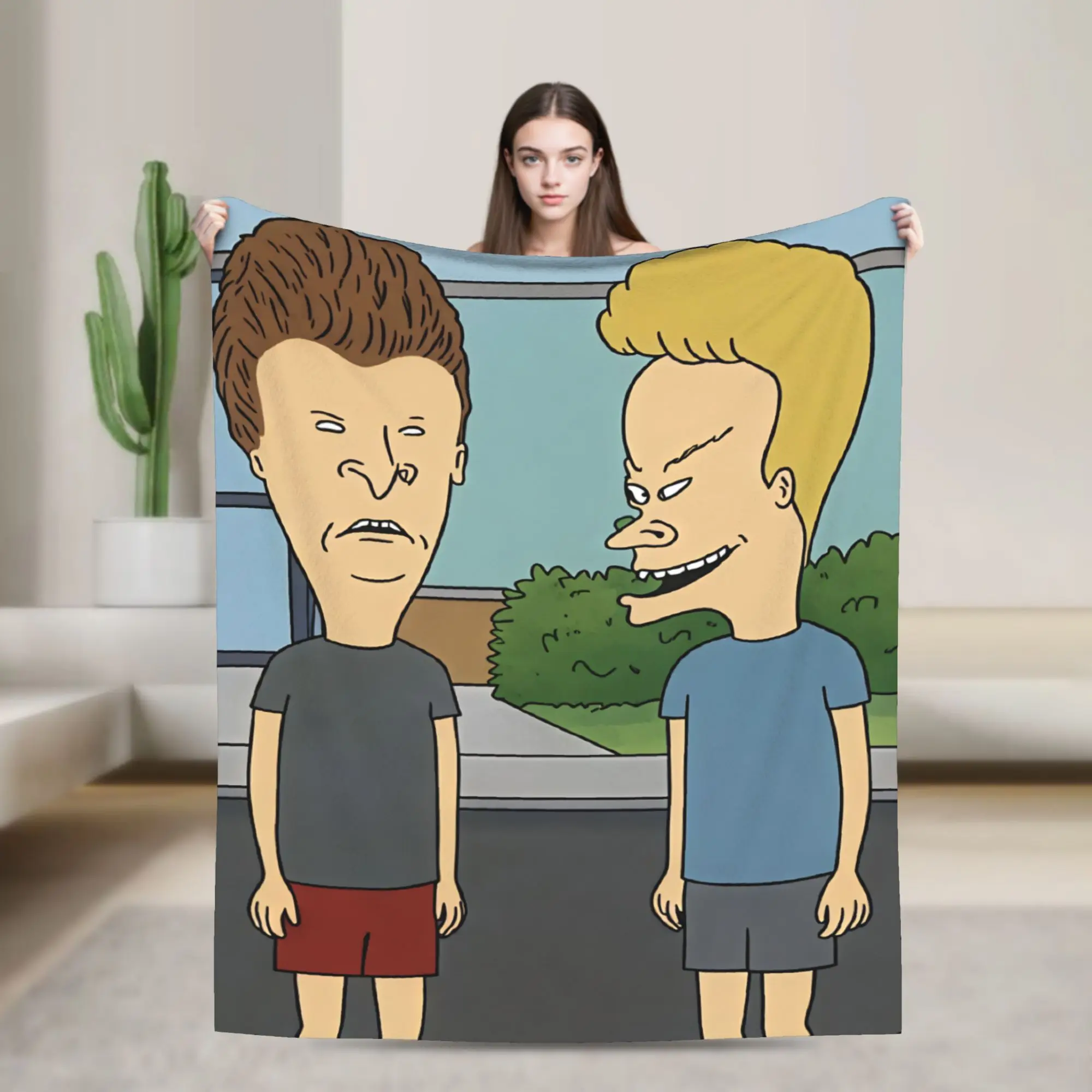 Beavis And Butt Head Street Side Character Throw Blanket Casual Blanket  For Living Room Camping Flannel Bedspread Bed Cover