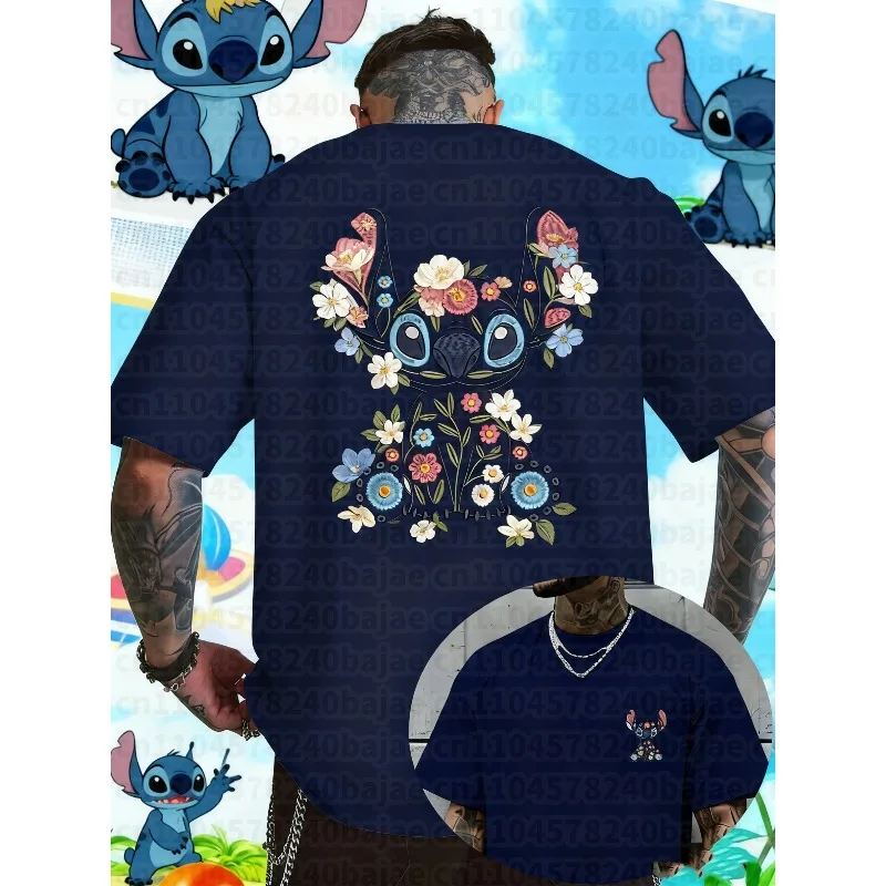 تي شيرت رجالي صيفي موديل 2026 بنمط غرزة ديزني ملابس ترفيهية يومية وأنشطة موضوعية للجنسين بأكمام قصيرة كبيرة الحجم