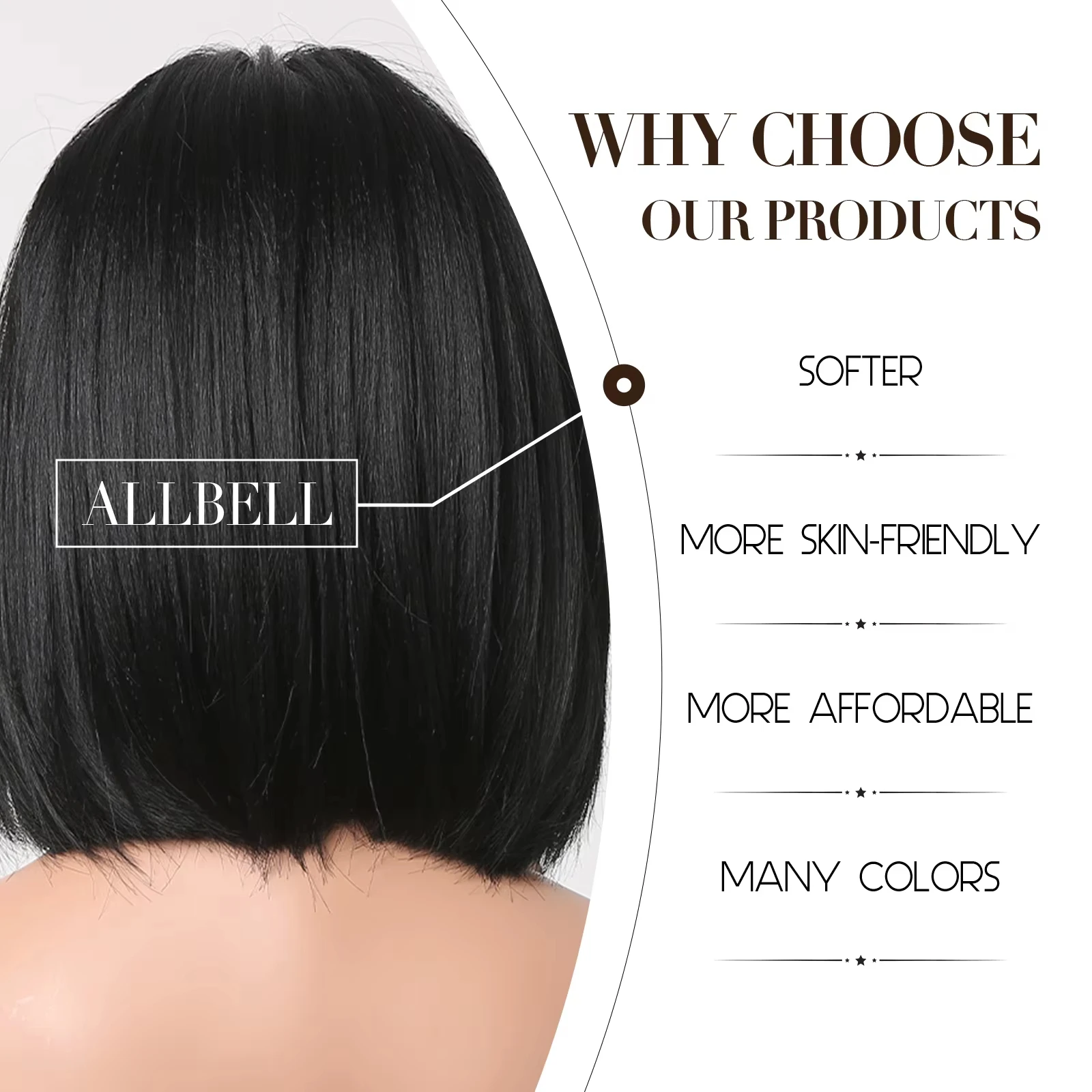 شعر مستعار اصطناعي لتصفيفة الشعر باللون الأسود في المنتصف لحفلات الهالوين، شعر مستعار كوسبلاي يوميًا بدرجة حرارة عالية