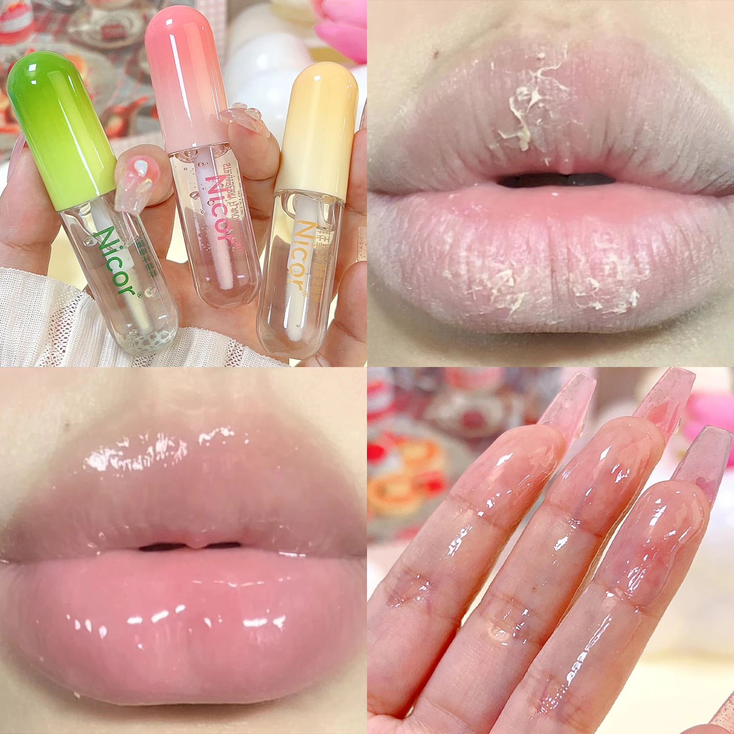 Moisturizing Lip Oil Balm Hydrating Lipstick Bright Transparent Jelly Vitamin E Invisible Lip Oil Water Light Lips Care Makeup