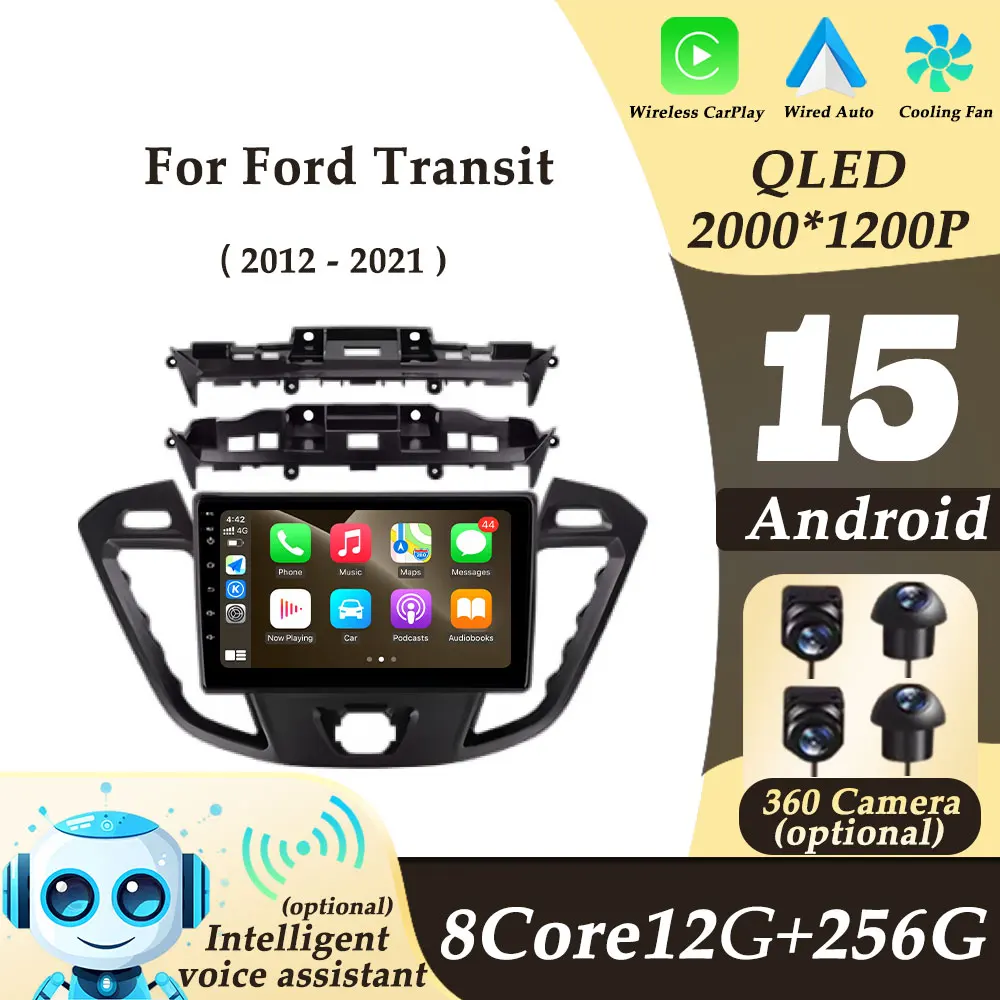 Wireless CarPlay Android 15 for Ford Transit 2012 - 2021 Car Radio Video Multimedi Player Split Screen GPS Navi DSP 2K QLED BT