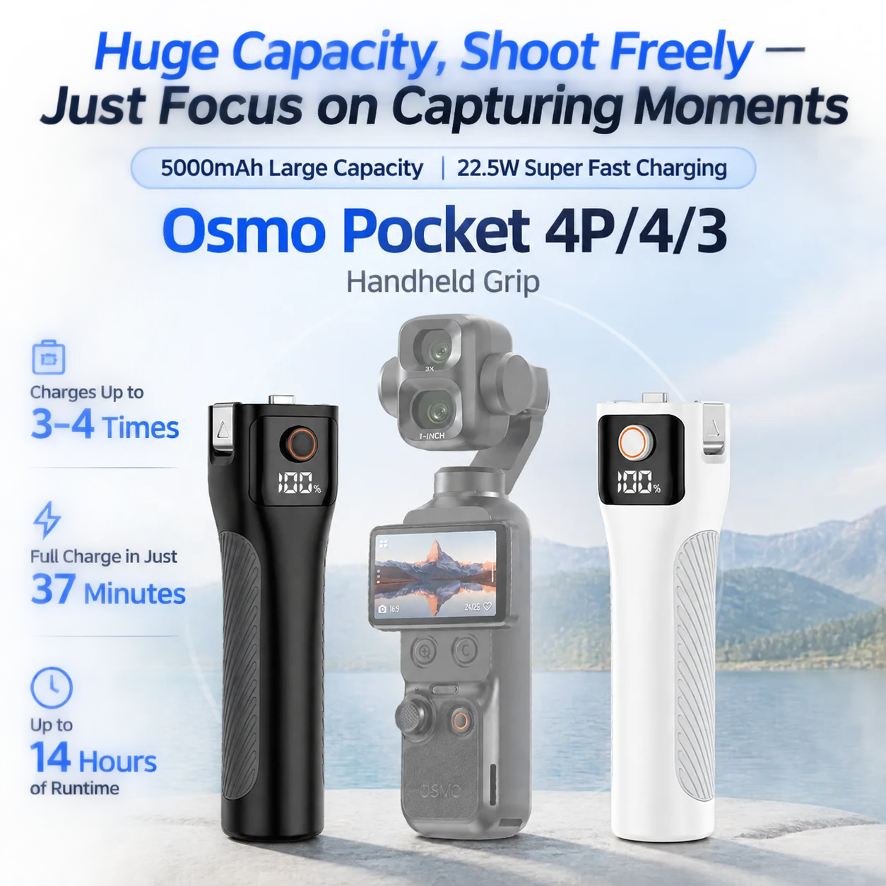 5000mAh Battery Handle for DJI Osmo Pocket 4P/4/3 22.5W Fast Charging Type-C Power Grip Portable Camera Accessory Gift Tripod