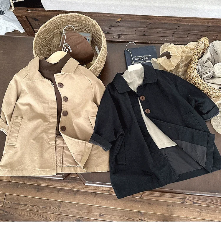 

Fashion Casual Long Trench Coats Jackets Kids Children Clothes Overwear 2025 Baby Boys Spring Autumn Clothes