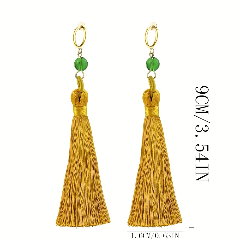 Boho Drop Tassel Women Earrings Long Fringe Dangle Earrings Yuna's Same Style Earrings Yellow Tassel Ethnic Style Gifts