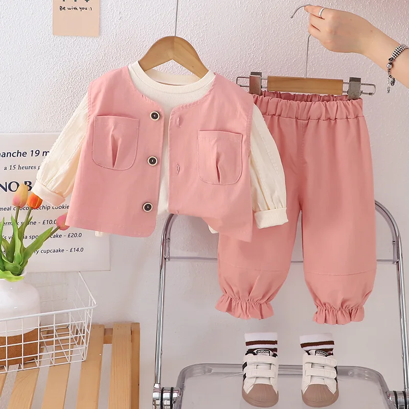 

New Spring Autumn Baby Girls Clothes Suit Children Fashion Vest T-Shirt Pants 3Pcs/Sets Kids Clothing Toddler Casual Tracksuits
