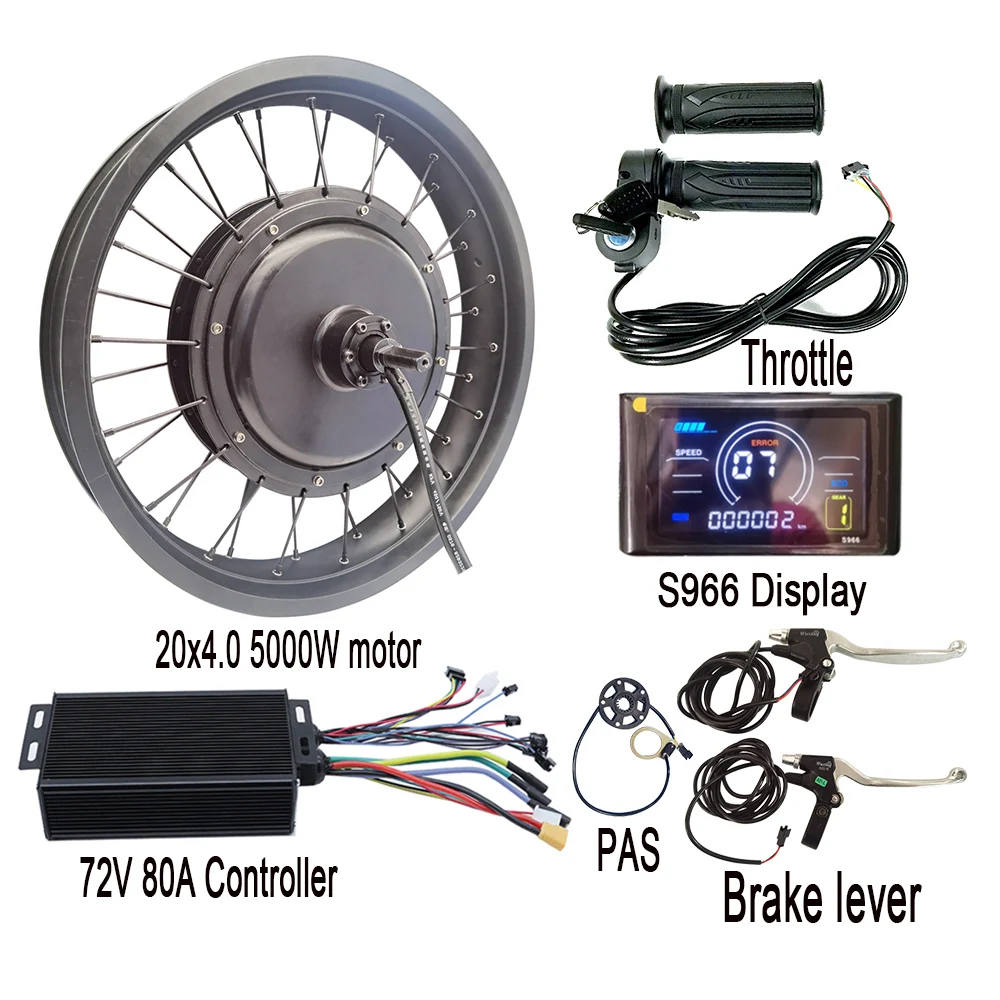 72V 5000W 20x4.0 20 Inch Fat Tire Snow Bike Electric Ebike Bicycle Hub Rear Spoke Motor Conversion Kit