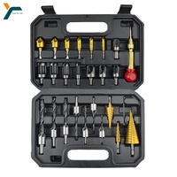 26Pcs Woodworking Step Drill Bit Three-point Countersunk Wood Plug Chamfering Drill Center Punch Positioner Set Hole Opener Tool