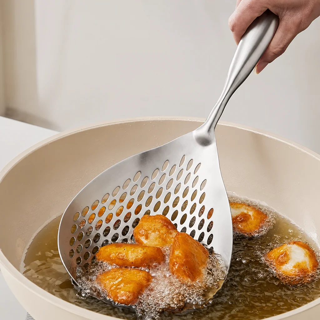 

Large 304 Stainless Steel Skimmer/Strainer – Household Kitchen Tool for Noodles, Dumplings, and Frying