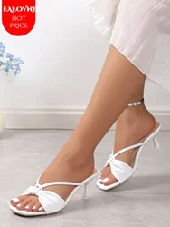 Sandals Women's Summer Temperament Bow Knot High Heel Sandals Women's Versatile One Line Ribbon Square Head Sandals