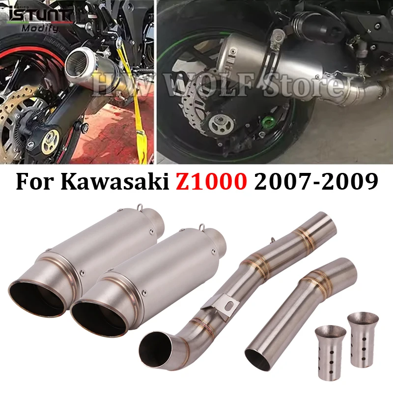 Slip On For KAWASAKI Z1000 2007 2008 2009 Motorcycle Full System Exhaust Modify 51MM DB Killer Espace Moto Muffler Mid Link Pipe
