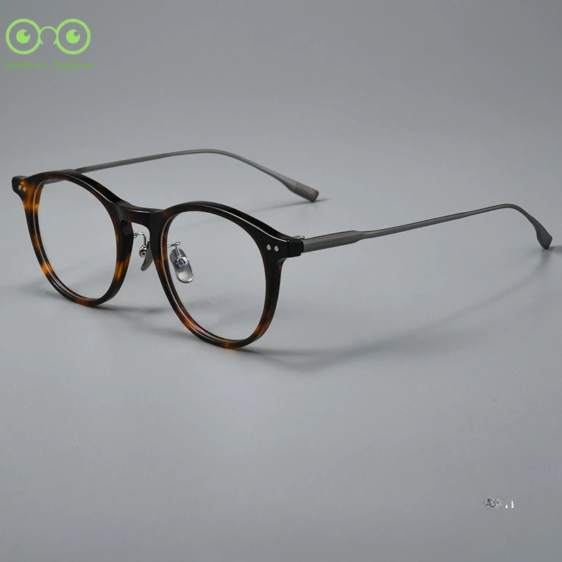 

Сверхлегкая оправа для очков из ацетата в стиле ретро для мужчин, чистый титан, близорукость, круглая, художественная