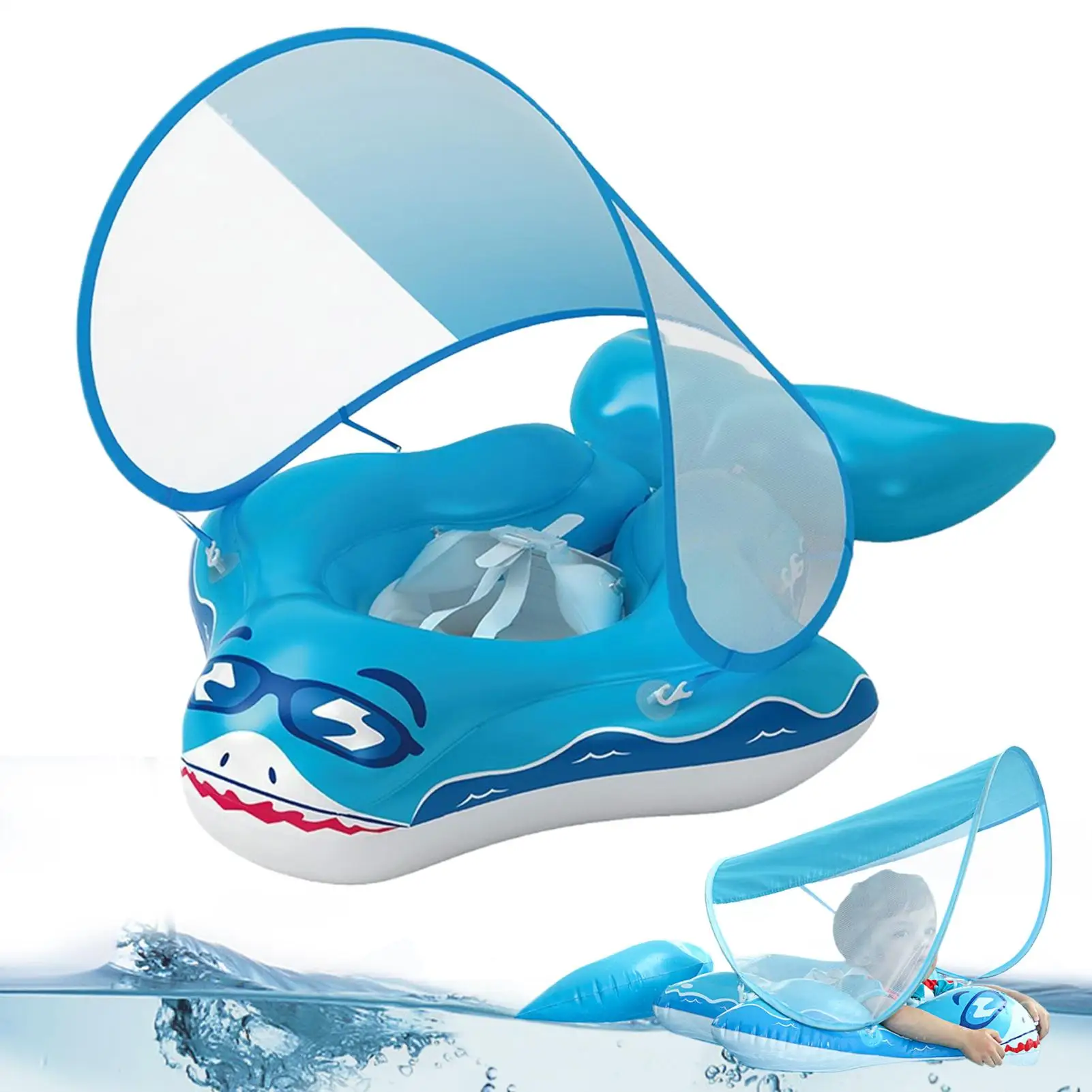 Galleggiante per piscina per bambini Galleggiante per nuoto delicato sulla pelle Anello per ombra con protezione UV in divertente forma di squalo per i giocattoli del bambino Gioca a nuotare