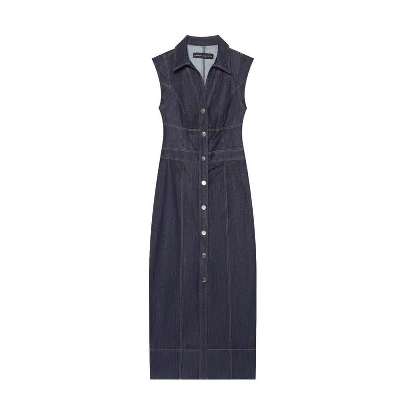 Fall 2026 New Women's Sleeveless Collared Denim Design Dress Commute Style City Casual Other Material 100% Urban Fashion