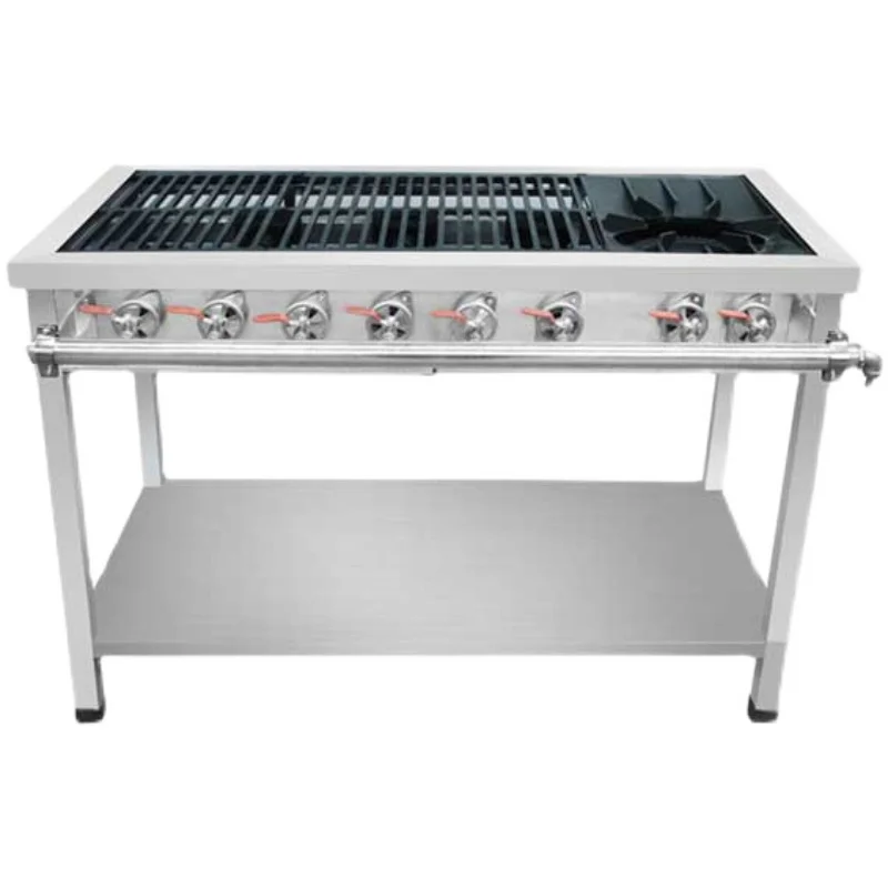 commercial professional manufacturer stove Two big burner flat top gas stove used by kitchen with caldron