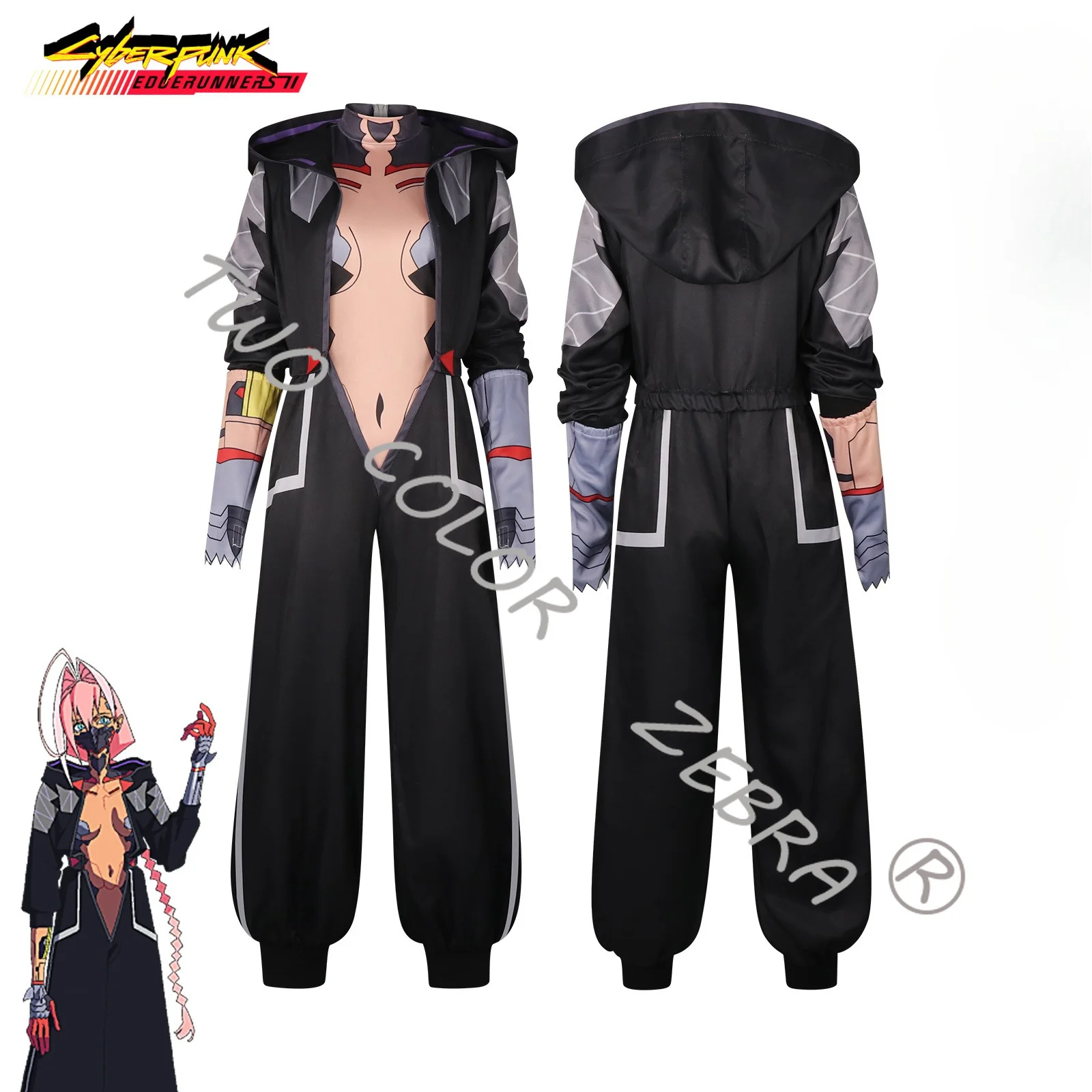 Talia Yang Cosplay Costume Cyberpunk Edgerunners Season 2 Black Red Punk Outfit with Jumpsuit and Hood for Women Halloween - view 3