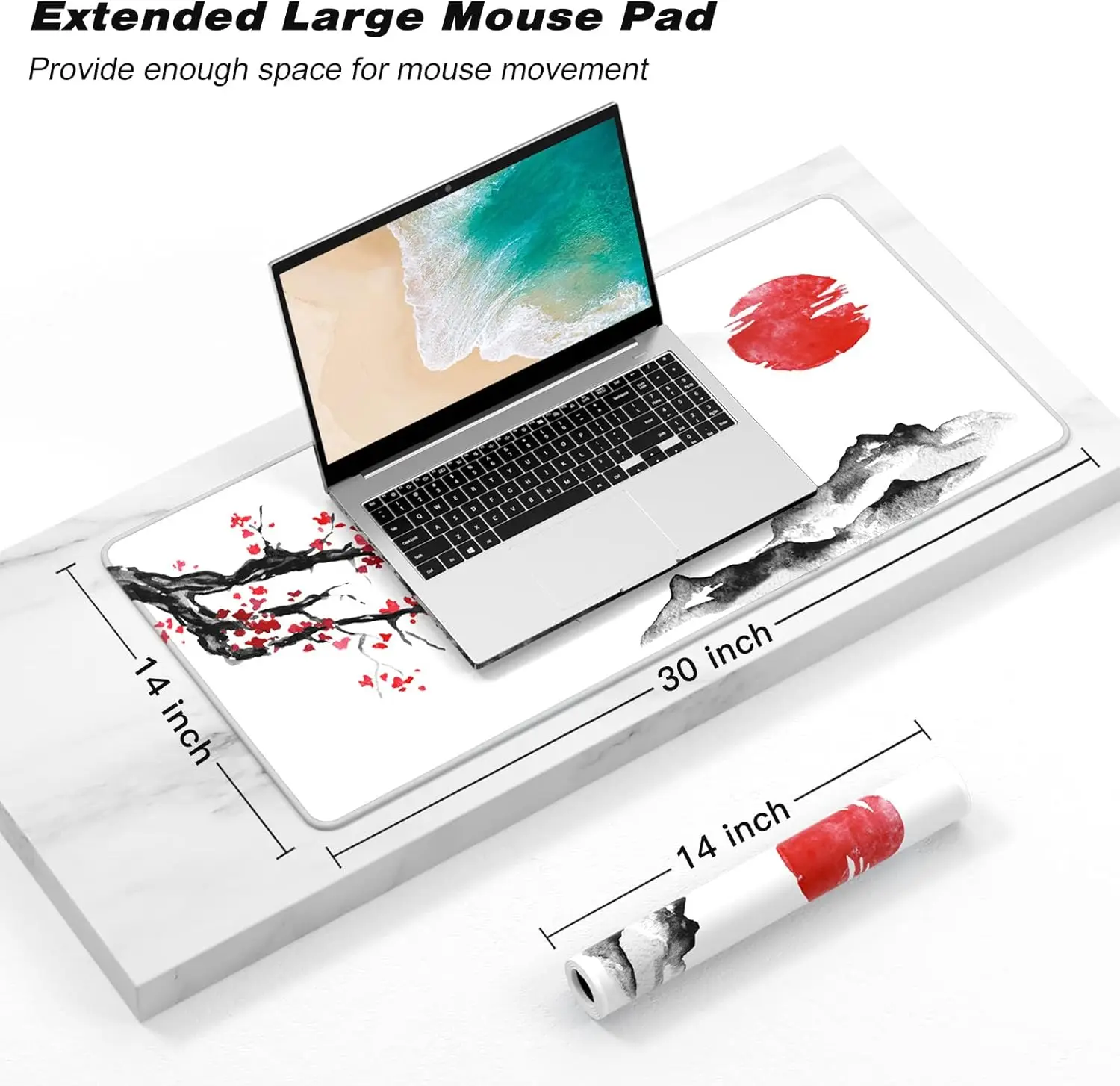 Sakura Gaming Mouse Pad XXL Large Marble Desk Rug Computer Keyboard 40x90cm Mat with Stitched Edge Non-Slip Base Plum Flower