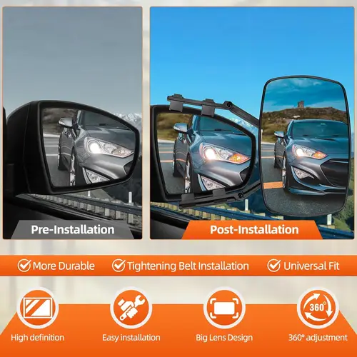 Imagen 2 del producto Juego de 2 espejos universales para remolque exterior de coche, rotación de 360 y vista trasera plegable, espejos ciegos para remolques, furgoneta RV