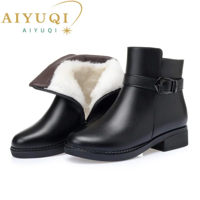 AIYUQI Winter Boots Mother Shoes Large Size 42 43 Wool Mid-heel Thick Wool Ladies Short Boots Non-slip Female Snow Boots