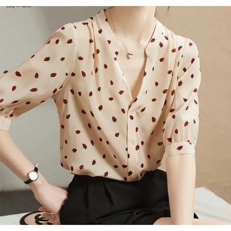 

Women's Chiffon irts ort Sves Summer New Sle Casual Loose Fit Ne Thin Material Easy to Deform Spring Autumn