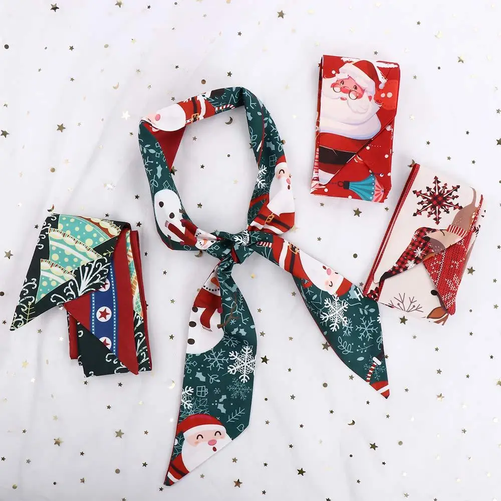 Silk Hair Bands Snowman Xmas Tree Santa Headband Hair Scarf New Year's Headwear Neckerchief Women Girls Hair Accessories