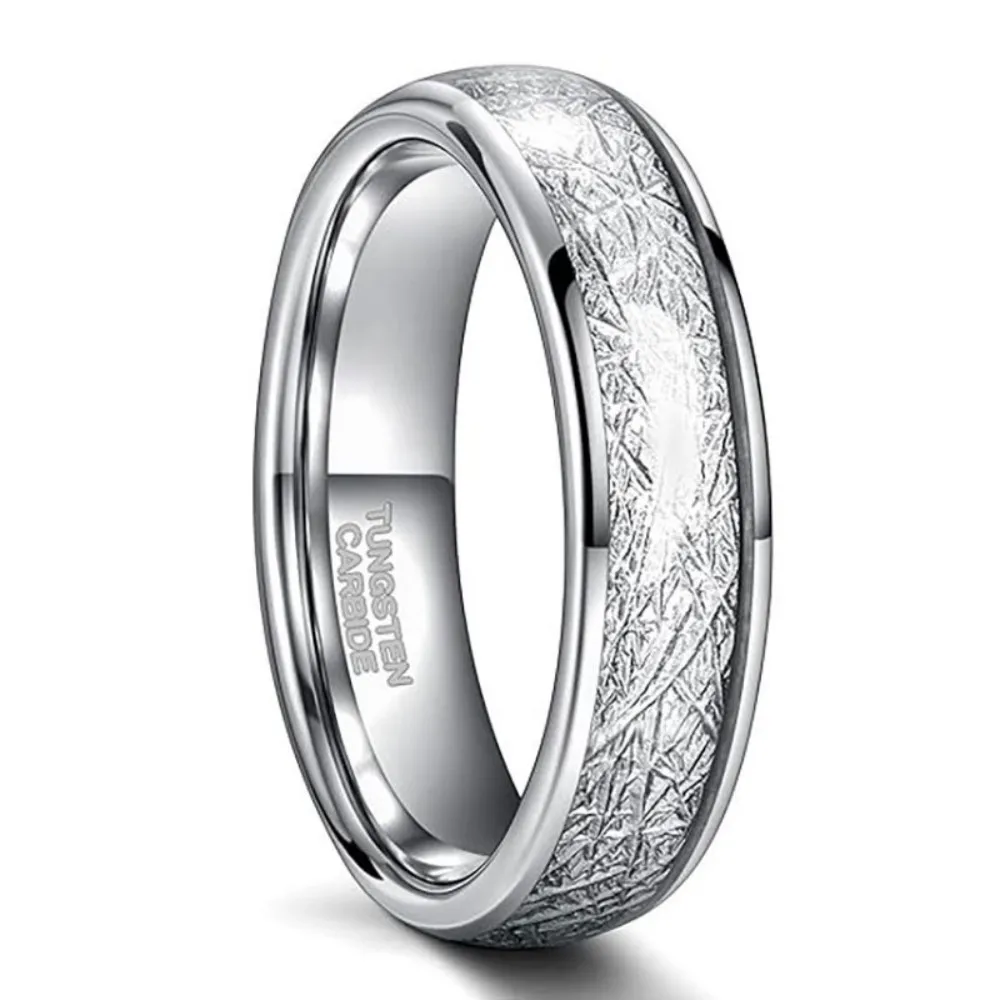 Mode 4/6mm männer Silber Wolfram Ringe Rime Gemusterten Meteorit Seide Verlobungsring für frauen Valentinstag geschenke Schmuck – Detail 1