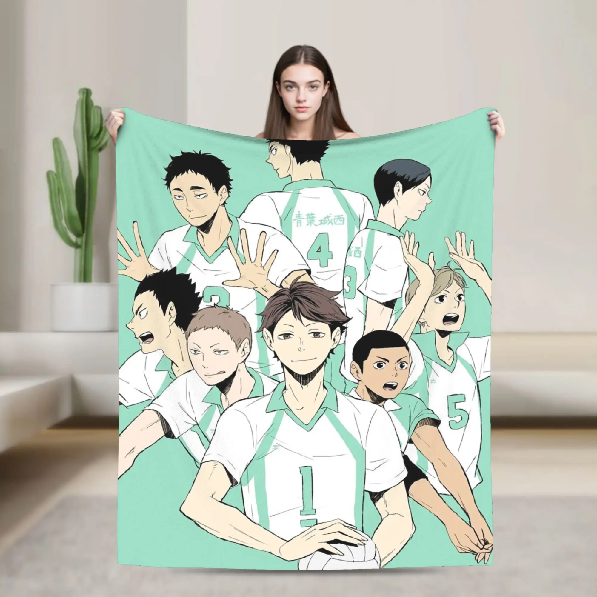 Aoba Johsai Volleyball Flannel Blankets Japanese Anime Funny Throw Blankets for Home Hotel Sofa  150*125cm Bedspreads