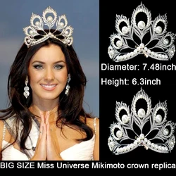 Levery Design Big Size Adjustable White Pearls Rhinestone Miss Universe Mikimoto crown replica Hair Accessories