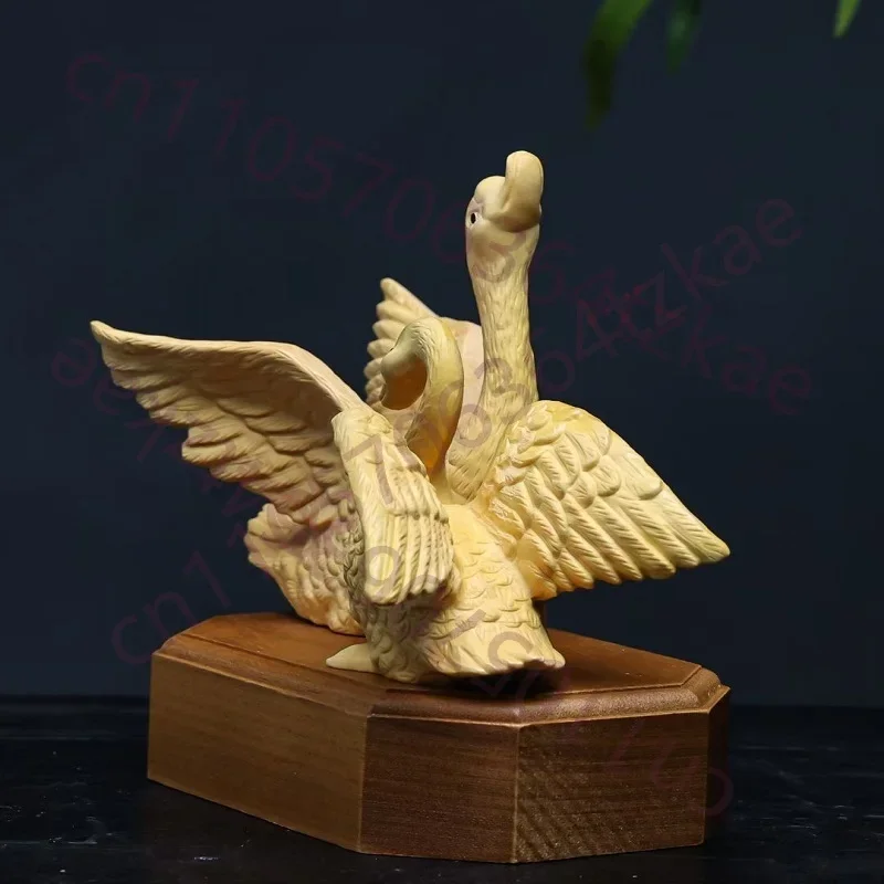 Yellow Boxwood Carved Swan Figurine Perfect Gift for Friends, Weddings, and Housewarming