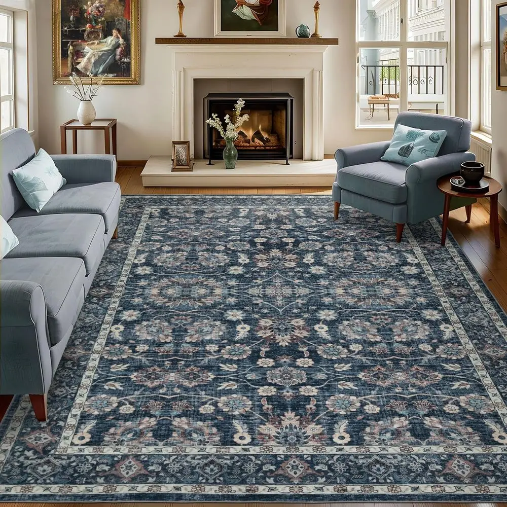

9x12 Vintage Washable Area Rug or Living Room,Low Pile Non Slip Carpet Non-Shedding Large Area Rug Sot Indoor Stain Resistant Ru