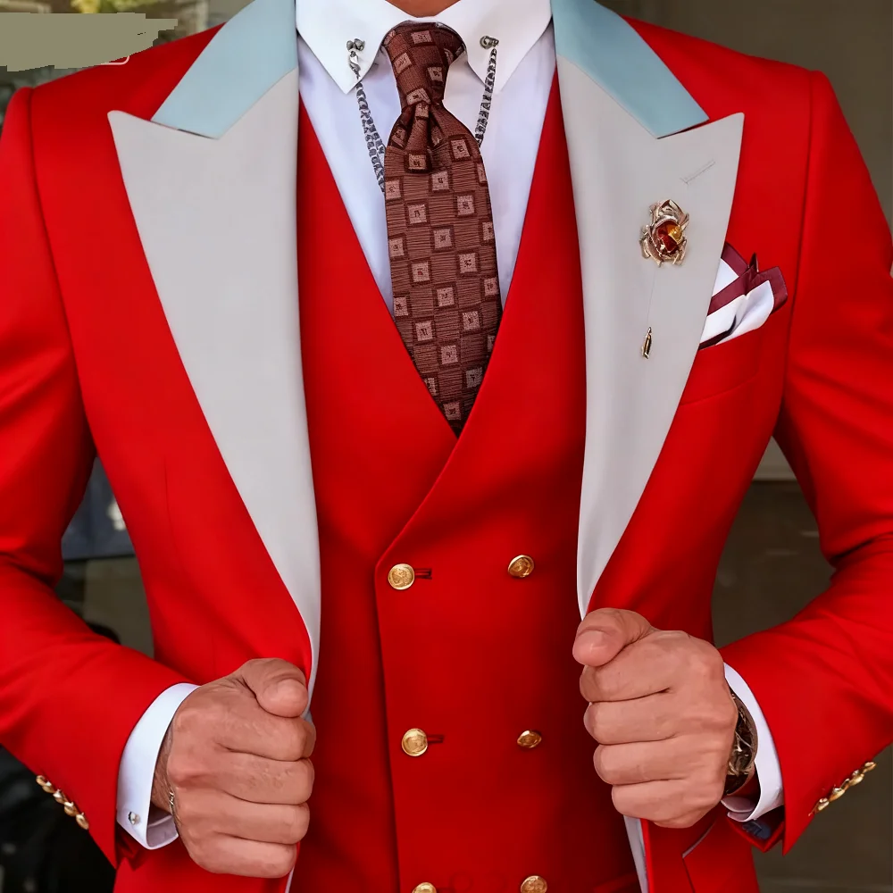 Esmoquin de 3 piezas para hombre, color Burdeos, Formal, de negocios, ajustado, para boda, informal, para padrinos de boda, banquete clásico, conjunto de traje de fiesta en casa