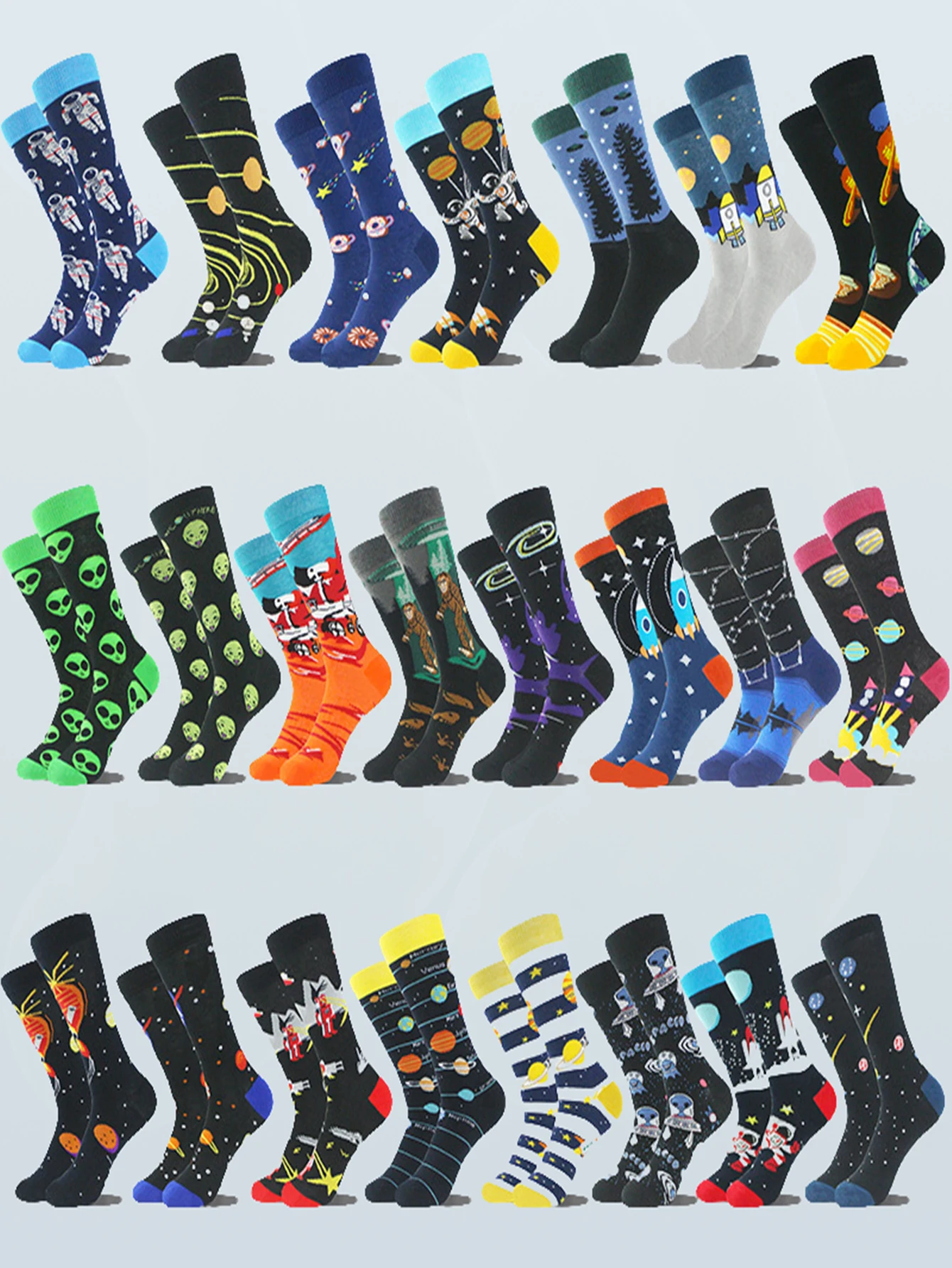 1 Pairs Fashion Mid Long Men\'s Cotton Socks Hip Hop Harajuku Funny Socks Star Rocket AirShip Astronaut Skateboard Happy Socks