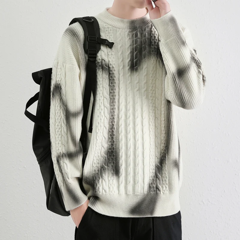 New Popular Autumn Winter Graffiti Jacquard Pattern Pullover Sweater Casual Round Neck Men's Knitted Pullover