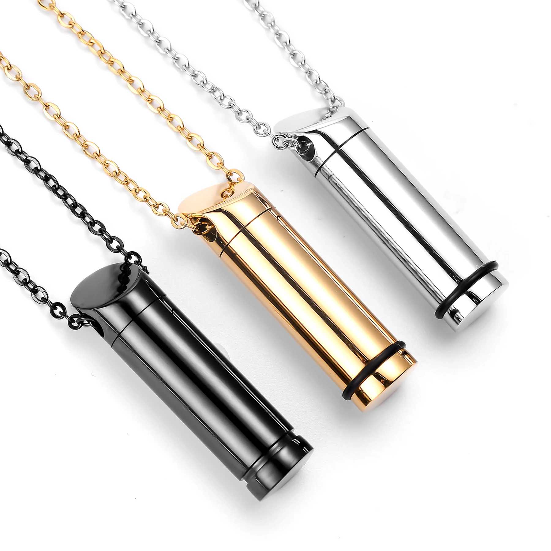 Edelstahl-Urnenanhänger für Asche, Zylinderform, Hip-Hop-Geschenk für Männer, erhältlich in 3 Farben – Detail 5