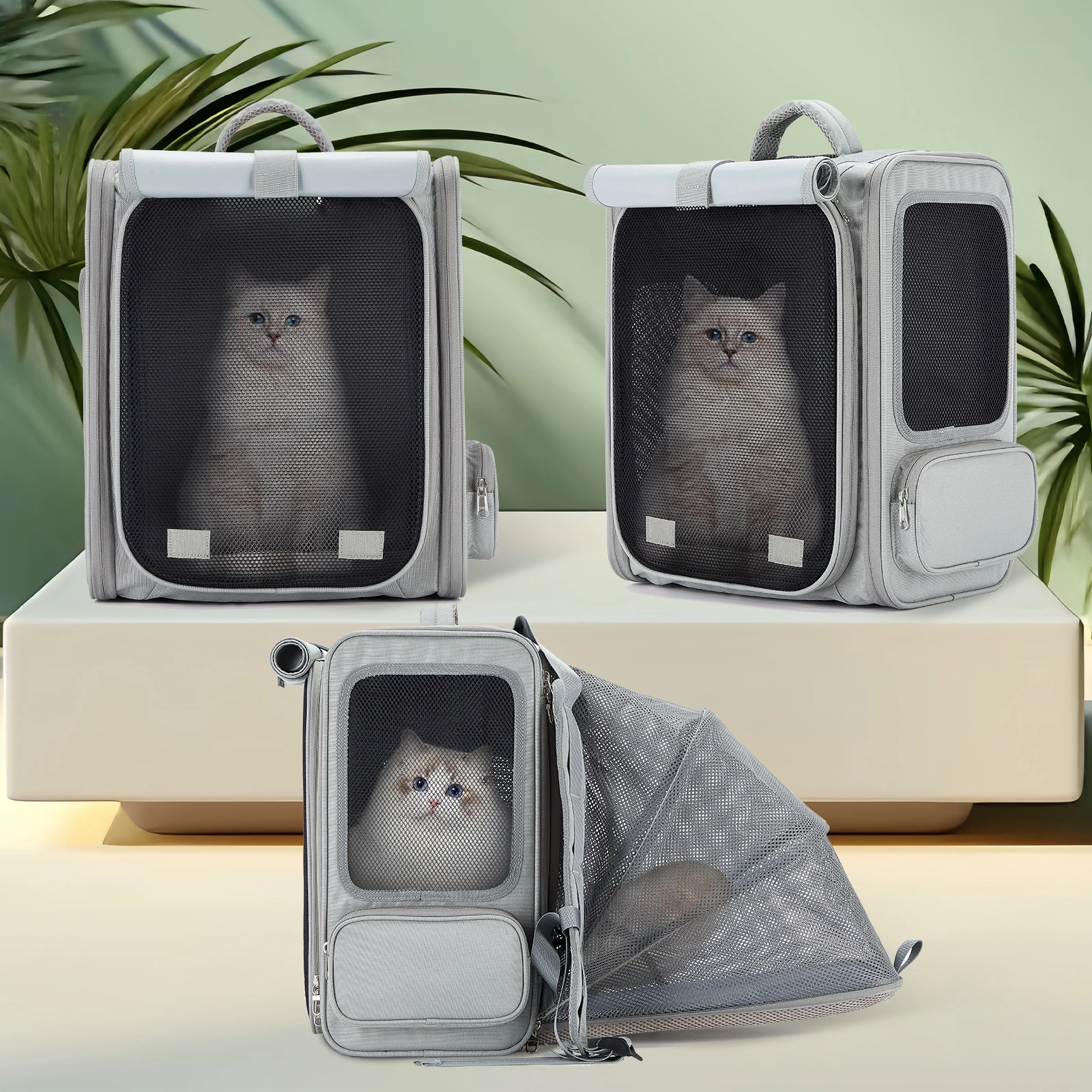 Portable Foldable Pet Backpack, Expandable Cat Backpack, Carrying Backpack for Cat Small Dog Puppies Large Capacity Up to 8kg