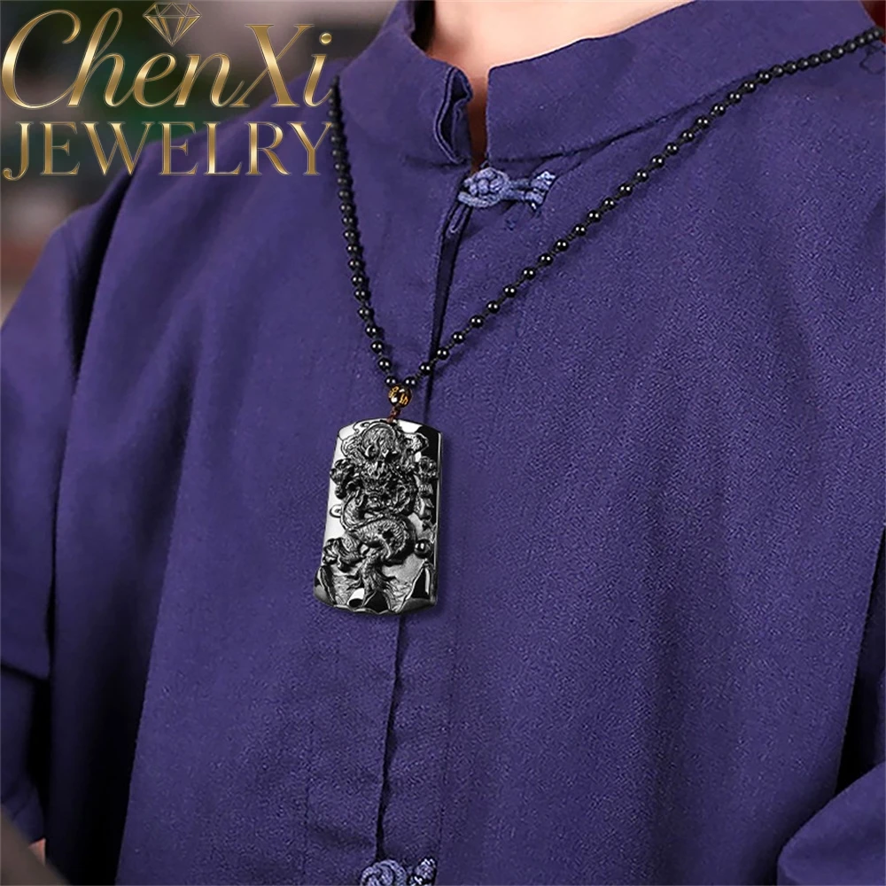 

High-End Natural Black Jade A-Grade Jadeite Dragon Brand Zodiac Dragon Pendant Exquisite Necklace Fine Jewelry Gifts Amulet