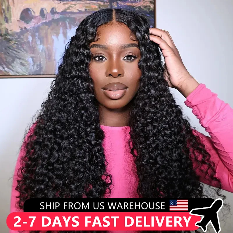 13x4 13x6 Deep Wave HD Transparent Lace Front Human Hair Wigs Pre Plucked Curly Lace Frontal Wig for Women 4x4 Lace Closure Wig