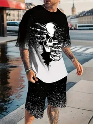 Vacation Casual Short Sleeve T Shirt Outdoor Street Shorts Summer Men's Short Sleeve Shorts Set Mens Skull Printed Set Hot Model