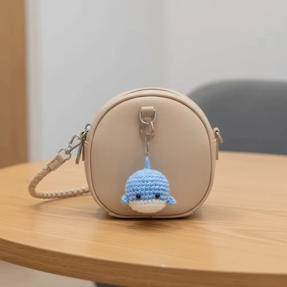 Cute Whale Shape Keychain Handmade Craft Small Whale Bag Charm Woven Knitting Crocheted Keyring Bag Accessories