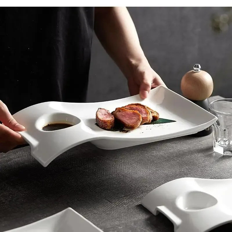 

Household Ceramic Plate Pure White Irregular Dinner Plates Dishes Hotel Cold Appetizers Commercial Chinese Tableware