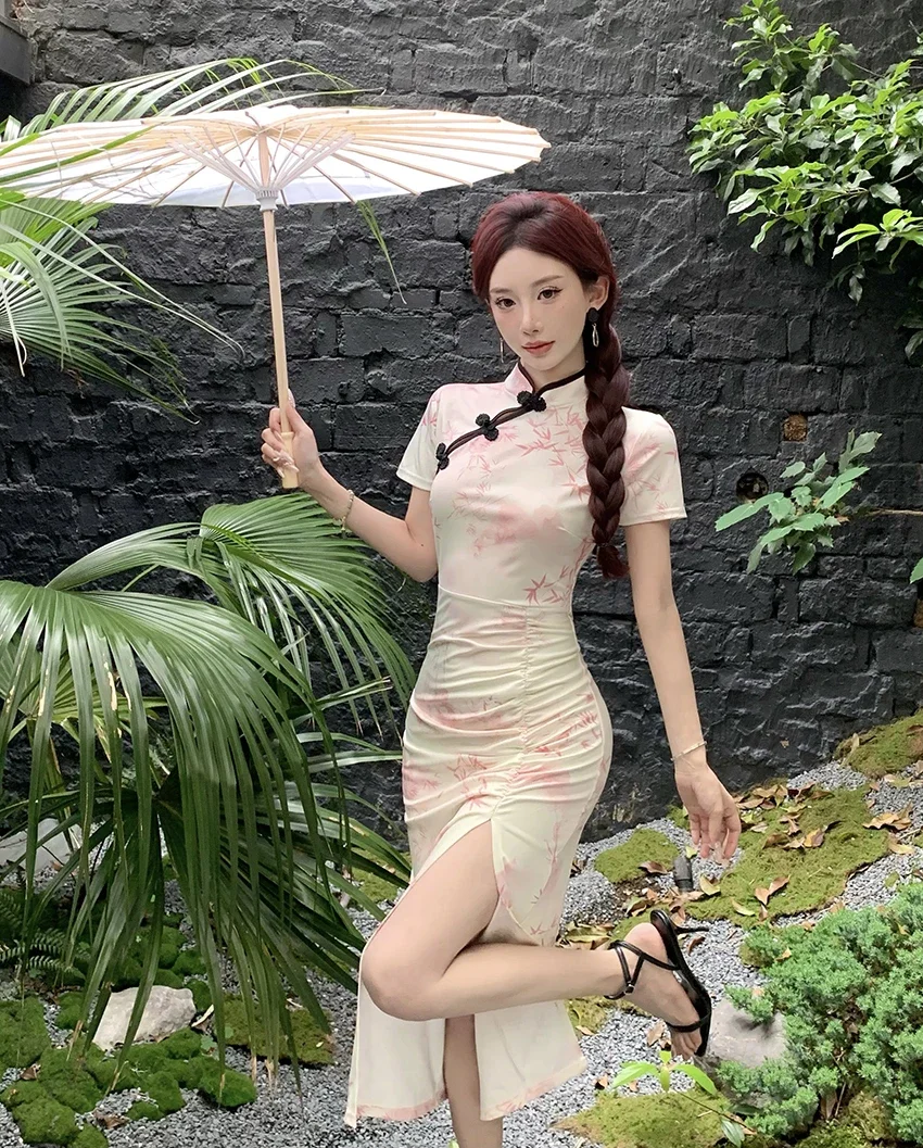 ผู้หญิง High-end รู้สึกสไตล์ Retro ชุดเข้ารูป,รุ่นดัดแปลง Tulle Cheongsam,แฟชั่นสมัยใหม่,หญิงสาว,ใหม่มาถึง