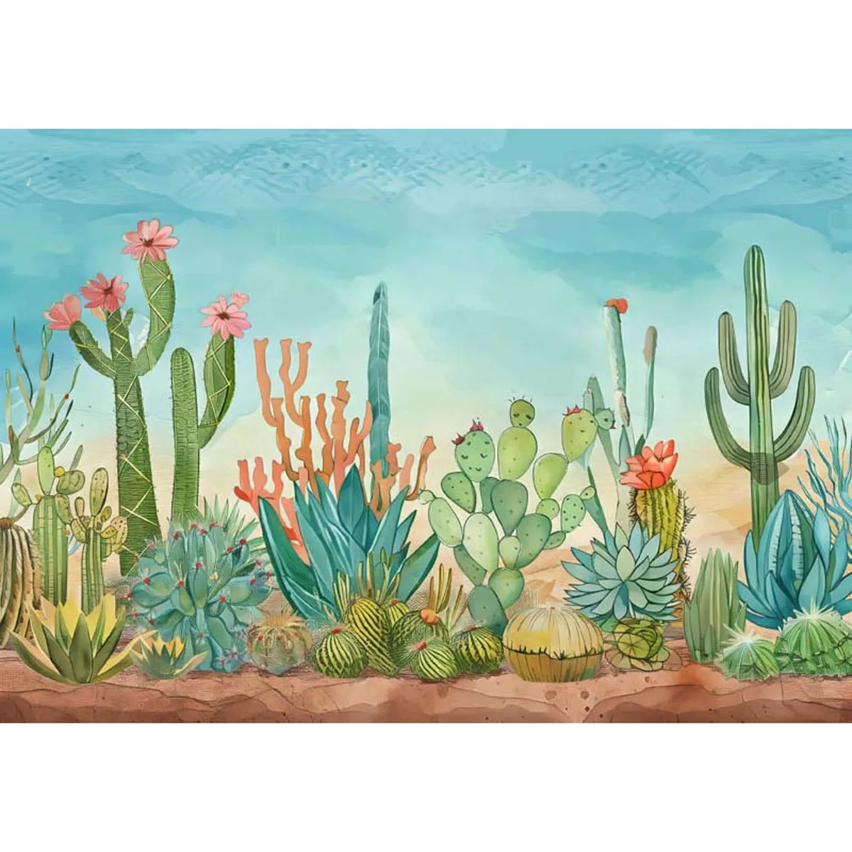 

Allenjoy Watercolor Cactus Backdrop