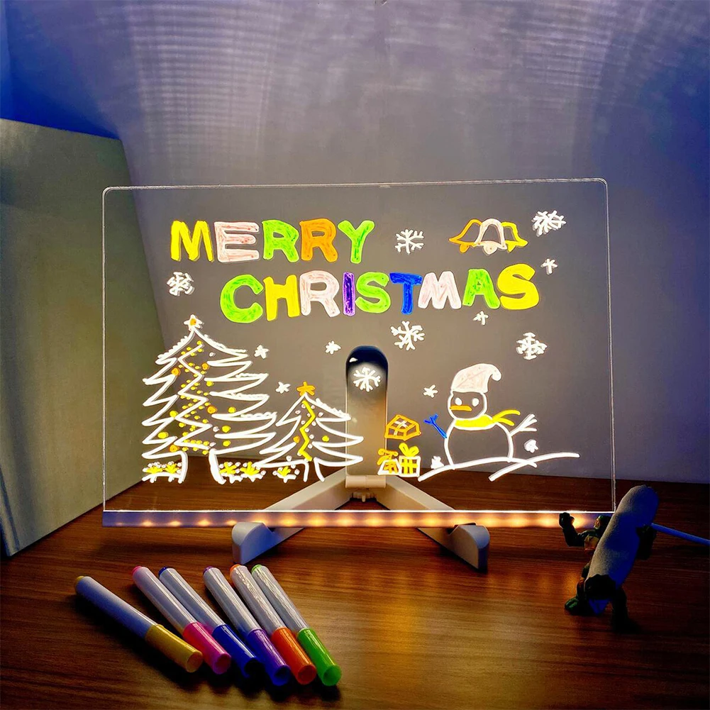 

LED Letter Message Board With 7 Colorful Pens Acrylic Dry Erase Board with Light Acrylic Drawing Board for Office School Home
