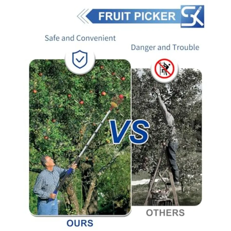 26FT Reach Fruit Picker, 5-20 Foot Sturdy Aluminum Telescoping Fruit Picker Extension Pole with Metal Twist-on Basket, Suit for