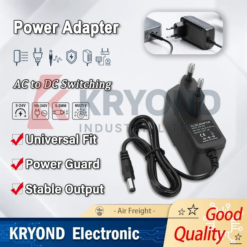 AC to DC Switching Power Adapter EU Plug 3V 5V 6V 9V 12V 15V 24V 1A 2A 3A 5.5mm Barrel Plug with Converter Tips LED CCTV Router