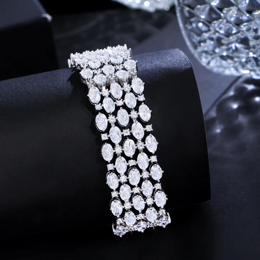 ThreeGraces Luxury Sparkly Cubic Zirconia Silver Color Big Wide Wedding Bridal Bracelet for Women 2023 New Fashion Jewelry BR297