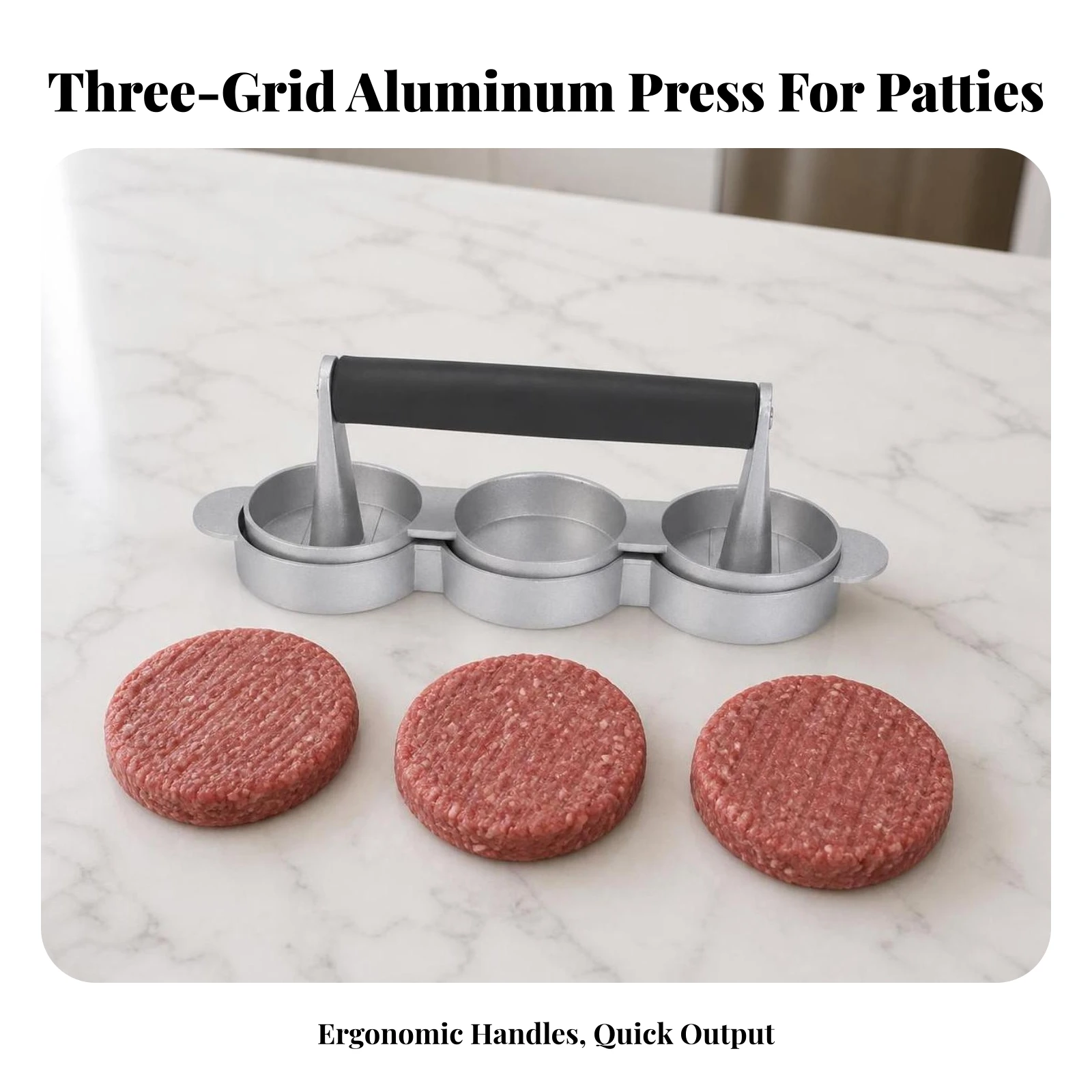 Aluminum Patty Maker Ergonomic Burger Press with Handle Prensa Para Hamburguesas Con Mango Non-Slip for Grill Masters, Barbecue