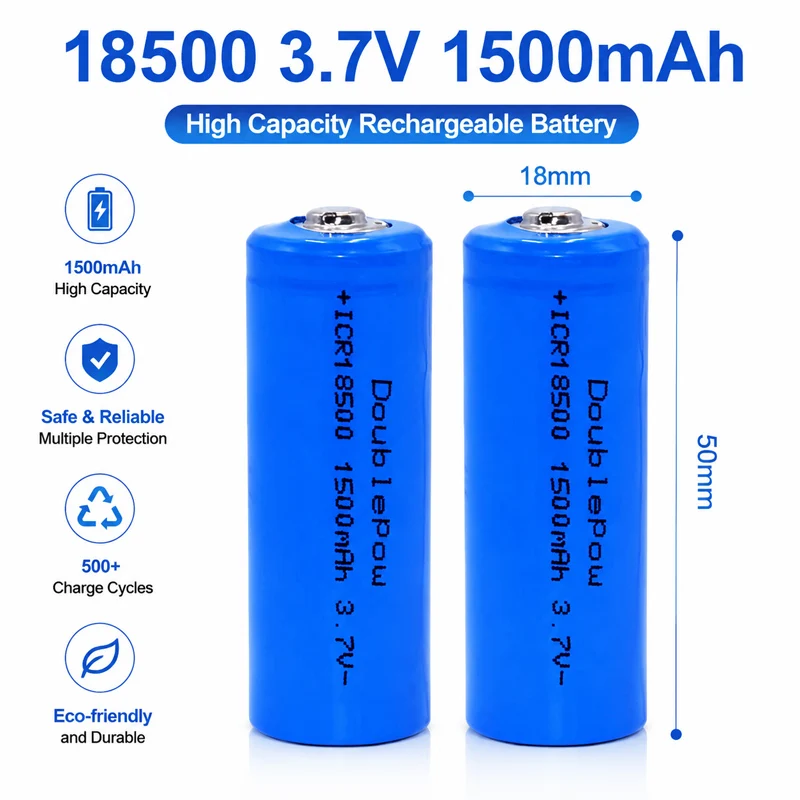 18500 3.7V 1500mAh Real Capacity Rechargeable Lithium Battery Pointed for Power Tools Electronic Cigarettes Flashlight Headlamp