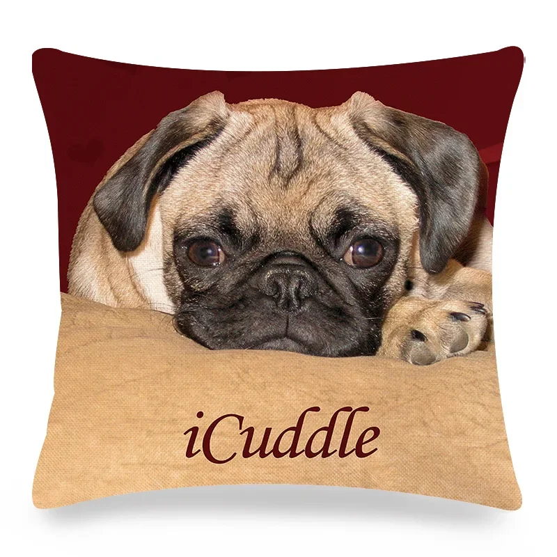 Pug Printed Pillows Cushion Cover 18x18 Inches Linen Pillowslip Home Sofa Car Decoration Throw Pillow Cover Cute Dogs Pillowcase